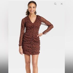 Long Sleeve Ruched Front Bodycon Dress